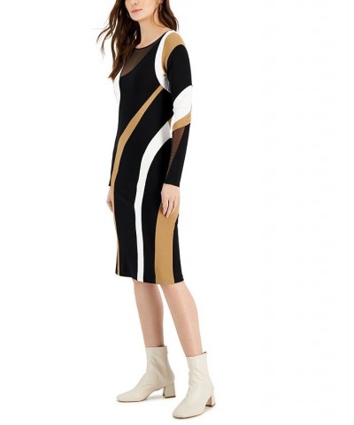 Women's Spiral Collage Printed Long-Sleeve Dress Black/ivory $106.28 Dresses