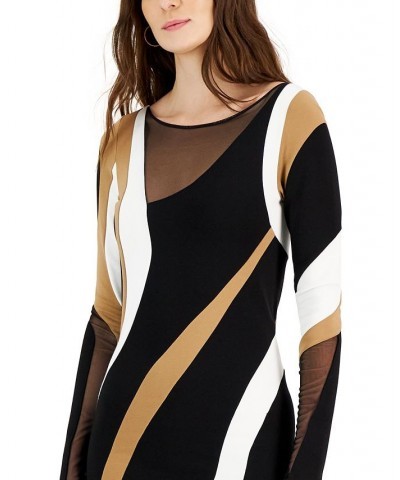 Women's Spiral Collage Printed Long-Sleeve Dress Black/ivory $106.28 Dresses