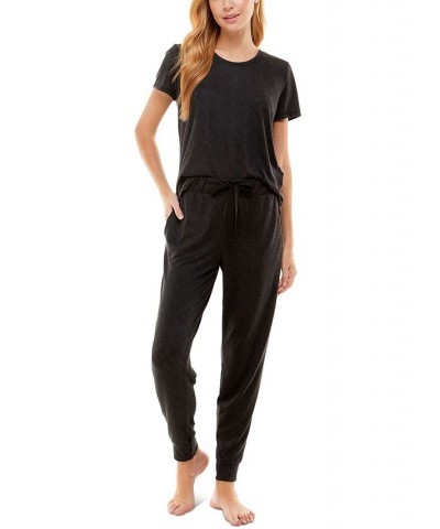 Scoop Neck T-Shirt & Jogger Pants Pajama Set Black Space Dye $12.00 Sleepwear