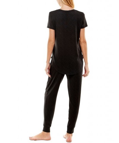 Scoop Neck T-Shirt & Jogger Pants Pajama Set Black Space Dye $12.00 Sleepwear