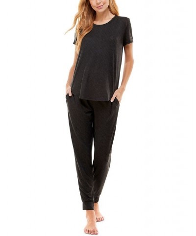 Scoop Neck T-Shirt & Jogger Pants Pajama Set Black Space Dye $12.00 Sleepwear