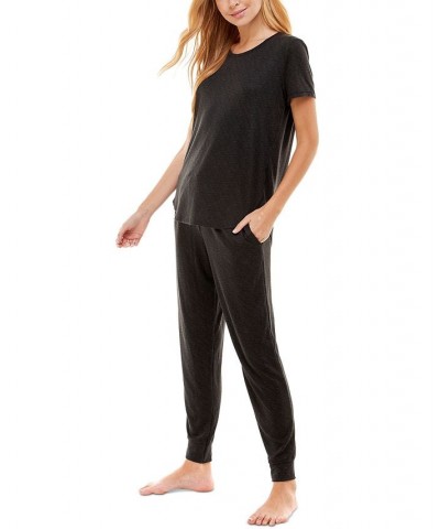 Scoop Neck T-Shirt & Jogger Pants Pajama Set Black Space Dye $12.00 Sleepwear