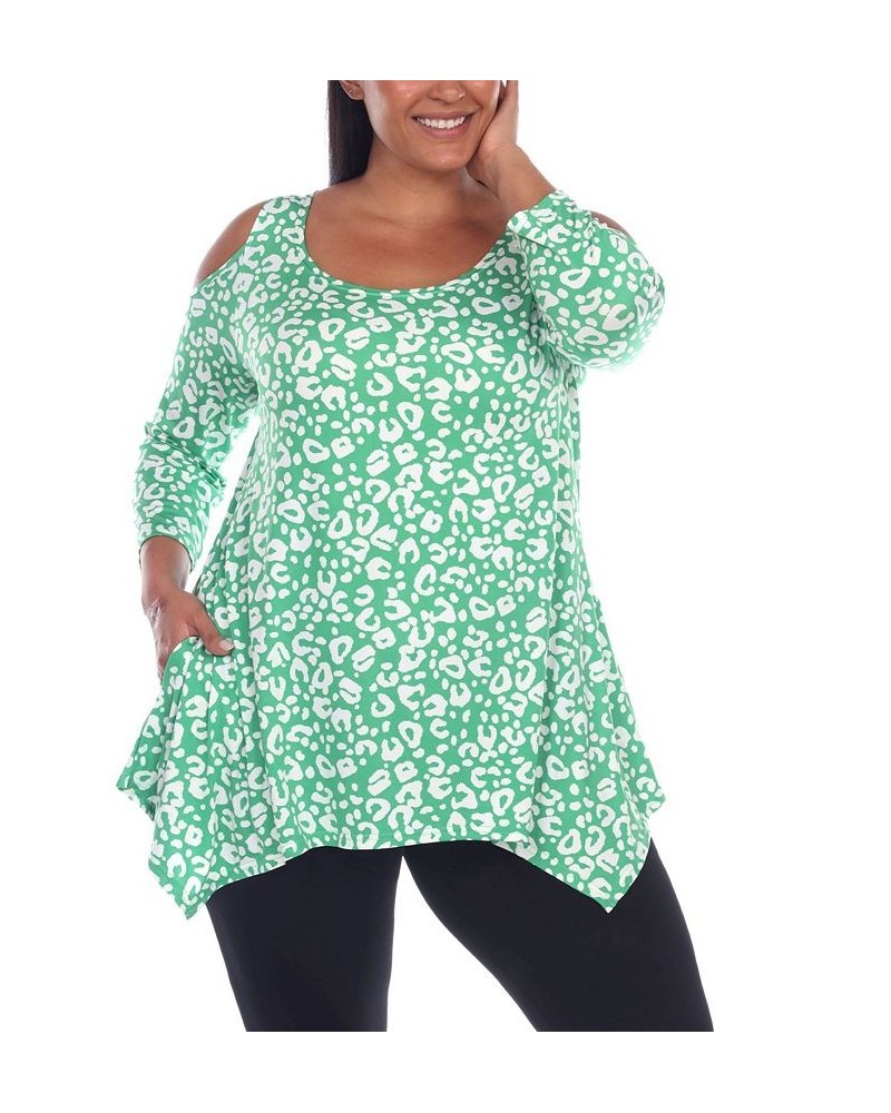 Plus Size Leopard Cold Shoulder Tunic Top Green $25.42 Tops