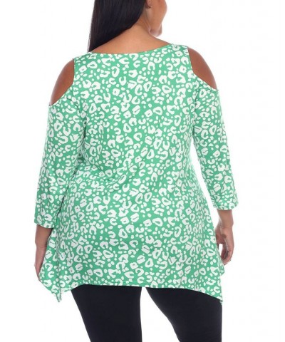 Plus Size Leopard Cold Shoulder Tunic Top Green $25.42 Tops