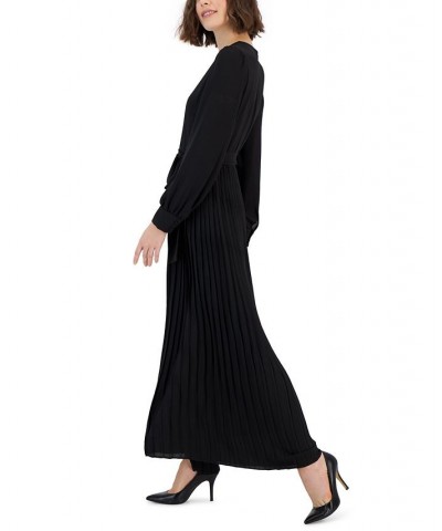 Women's Tie-Waist Pleated Wide-Leg Jumpsuit Black $54.53 Pants