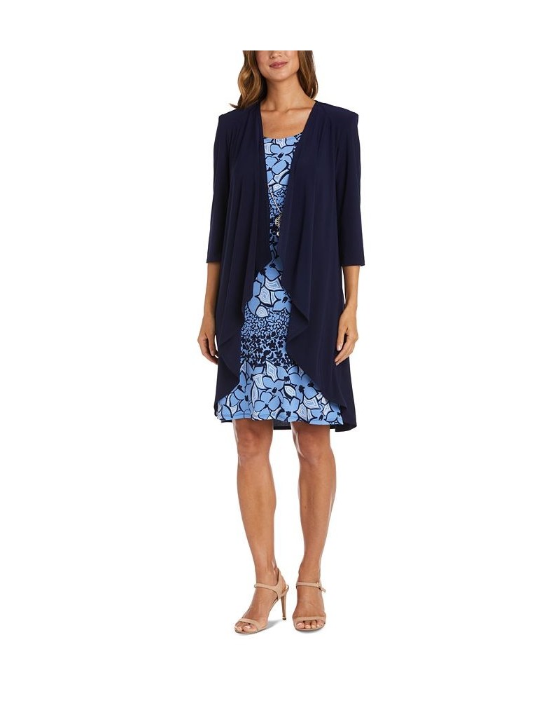 Women's Jacket and Printed Sleeveless Dress Navy/Periwinkle $39.24 Dresses