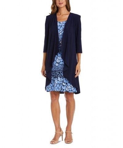 Women's Jacket and Printed Sleeveless Dress Navy/Periwinkle $39.24 Dresses