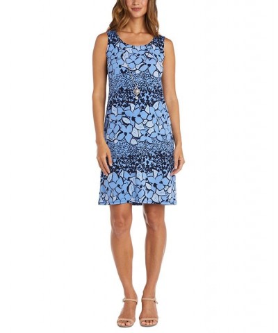 Women's Jacket and Printed Sleeveless Dress Navy/Periwinkle $39.24 Dresses