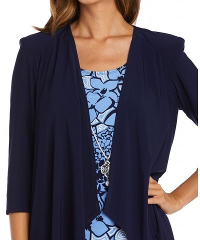 Women's Jacket and Printed Sleeveless Dress Navy/Periwinkle $39.24 Dresses