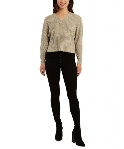 Juniors' V-Neck Ribbed Dolman-Sleeve Sweater Tan/Beige $11.23 Sweaters