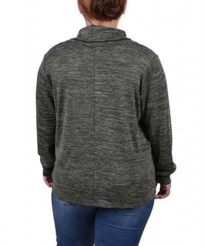 Plus Size Long Sleeve Overlapping Cowl Neck Top Pesto Green $13.43 Tops