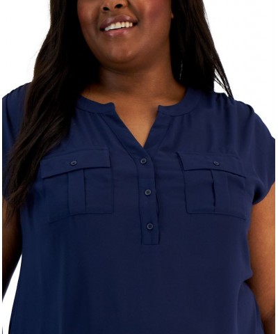 Plus Size Woven-Front V-Neck Top Chilled Melon $19.24 Tops