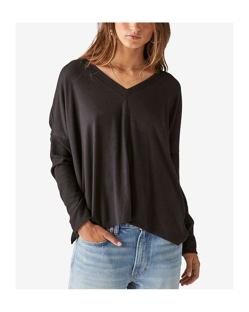 Cloud Jersey Deep V-Neck Ruched Top Black $25.37 Tops