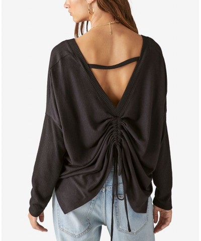 Cloud Jersey Deep V-Neck Ruched Top Black $25.37 Tops