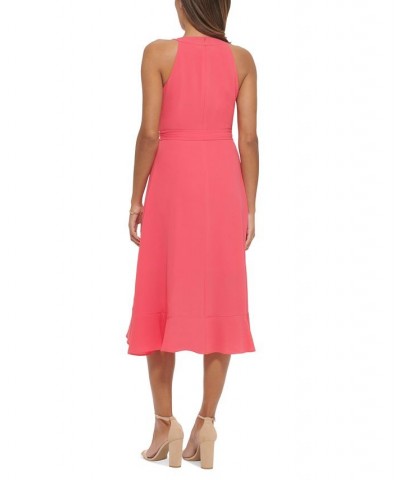 Women's Ruffled Tie-Waist Faux-Wrap Dress Pink $32.43 Dresses