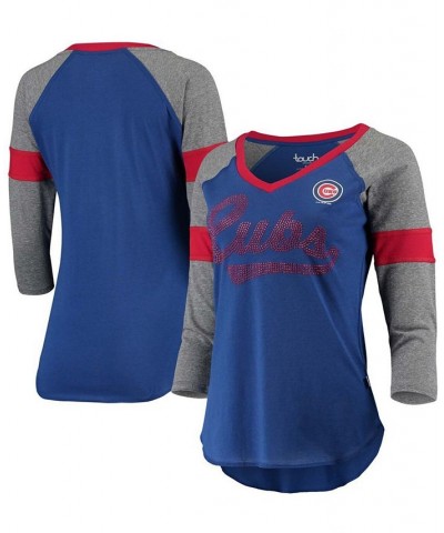 Women's Royal Gray Chicago Cubs Fan For Life Raglan V-Neck 3/4 Sleeve T-shirt Royal $25.49 Tops