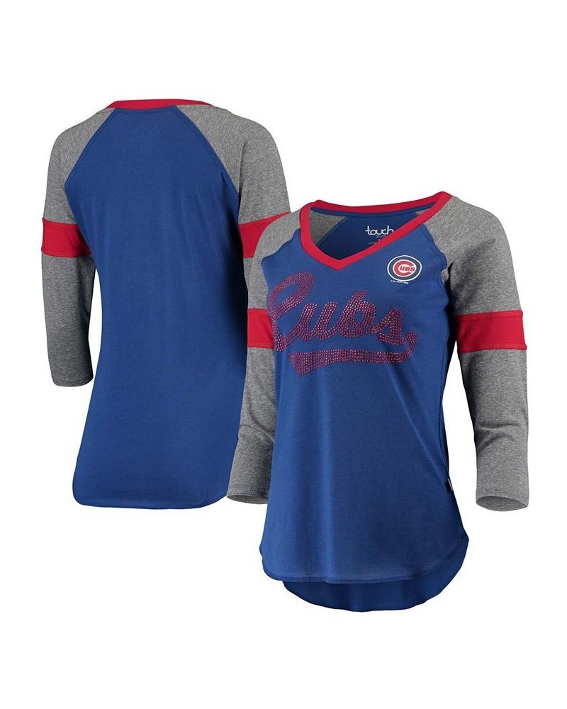 Women's Royal Gray Chicago Cubs Fan For Life Raglan V-Neck 3/4 Sleeve T-shirt Royal $25.49 Tops