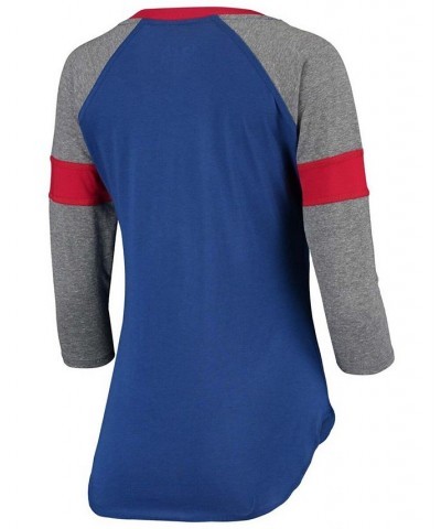 Women's Royal Gray Chicago Cubs Fan For Life Raglan V-Neck 3/4 Sleeve T-shirt Royal $25.49 Tops