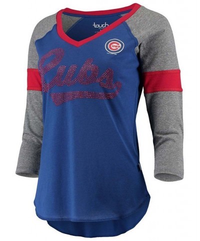 Women's Royal Gray Chicago Cubs Fan For Life Raglan V-Neck 3/4 Sleeve T-shirt Royal $25.49 Tops