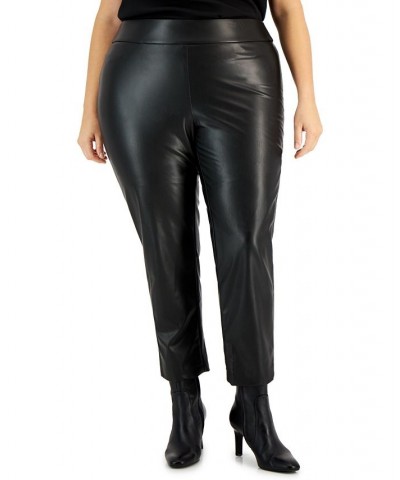 Plus Size Pull-On Faux-Leather Slim-Fit Ankle Pants Black $23.78 Pants