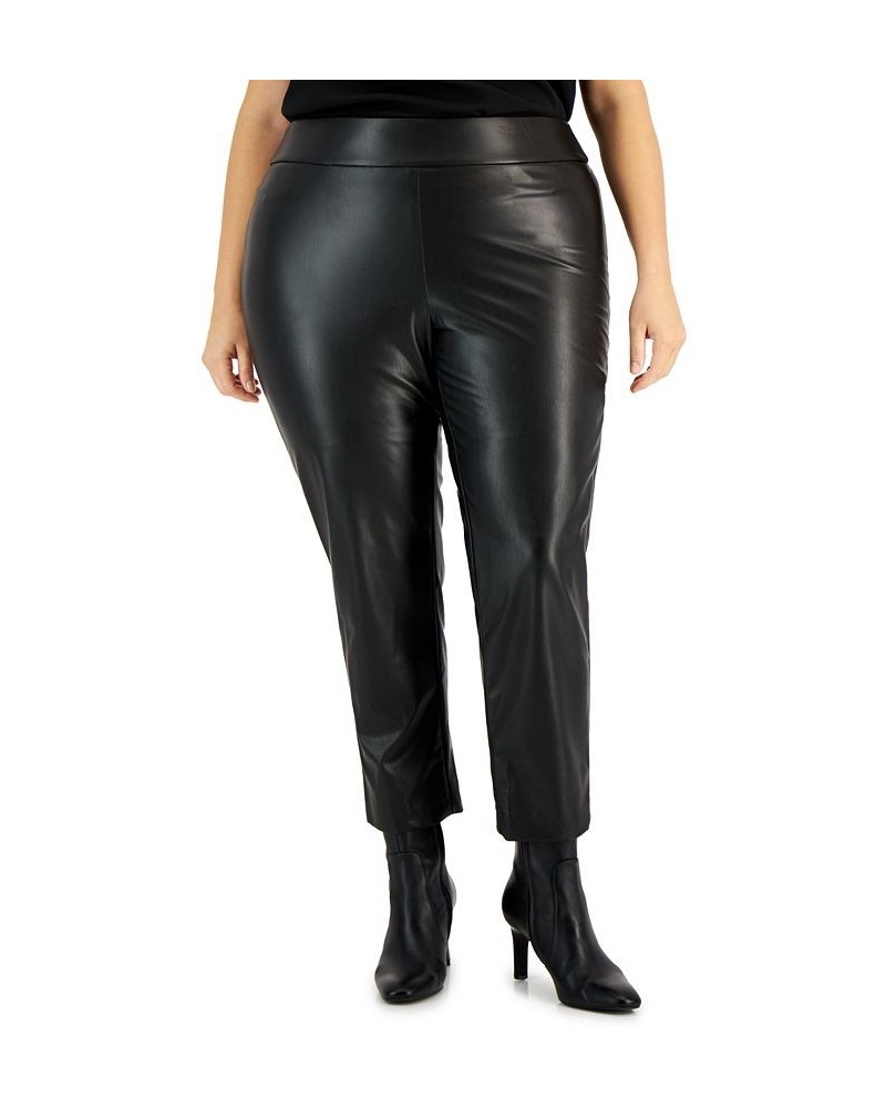 Plus Size Pull-On Faux-Leather Slim-Fit Ankle Pants Black $23.78 Pants