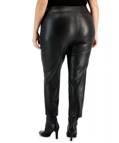 Plus Size Pull-On Faux-Leather Slim-Fit Ankle Pants Black $23.78 Pants