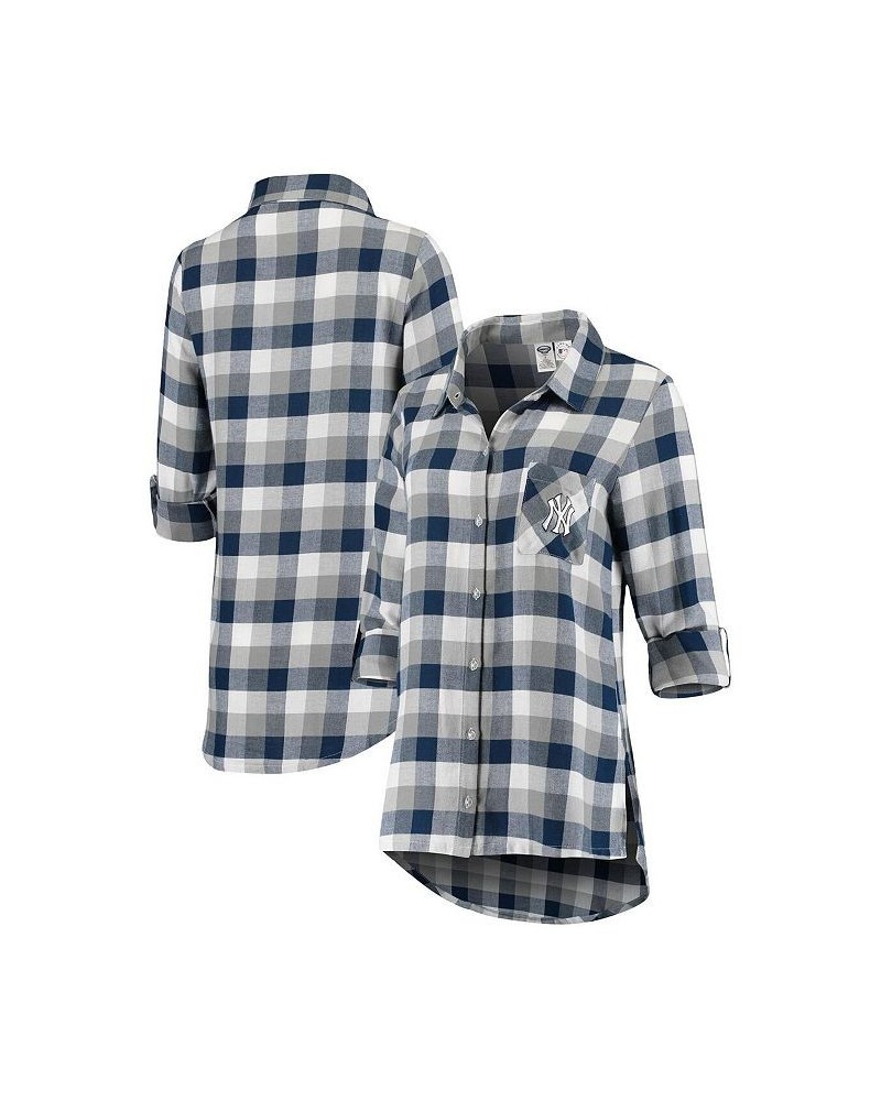 Women's Navy Gray New York Yankees Breakout Flannel Long Sleeve Nightshirt Navy, Gray $30.20 Pajama