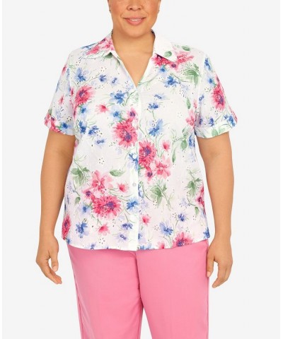 Plus Size Sweet Florals Eyelet Top Multi $40.43 Tops