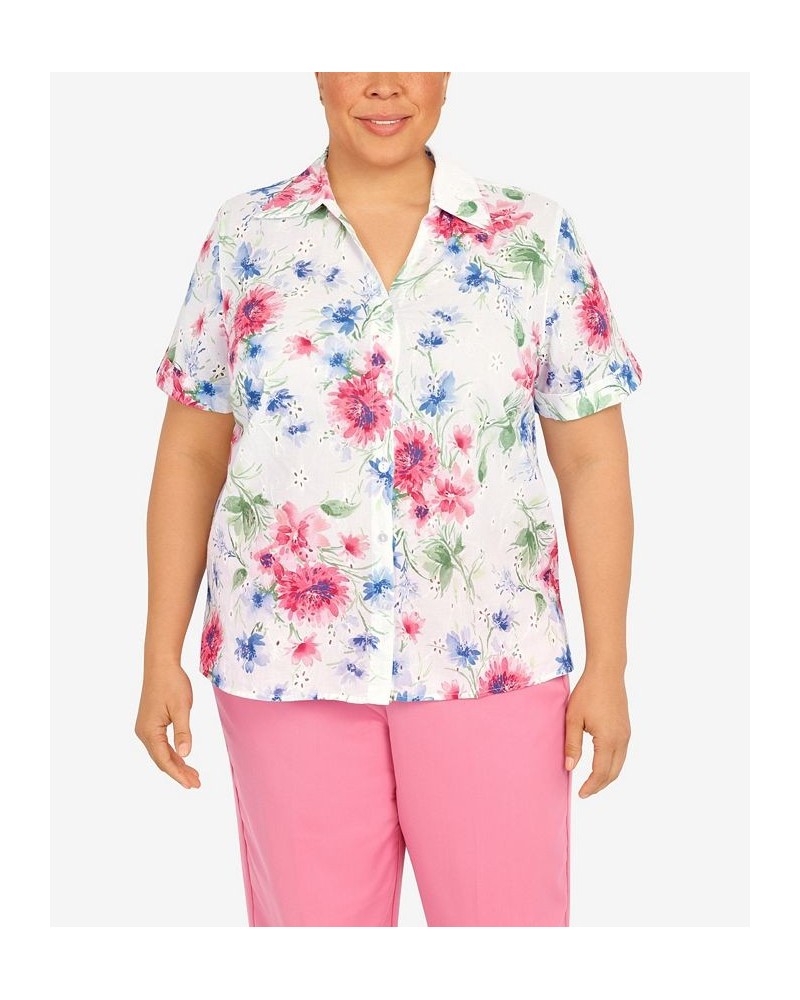 Plus Size Sweet Florals Eyelet Top Multi $40.43 Tops