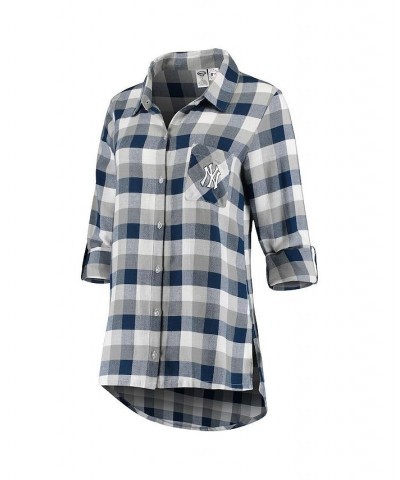 Women's Navy Gray New York Yankees Breakout Flannel Long Sleeve Nightshirt Navy, Gray $30.20 Pajama