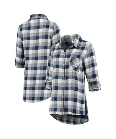 Women's Navy Gray New York Yankees Breakout Flannel Long Sleeve Nightshirt Navy, Gray $30.20 Pajama