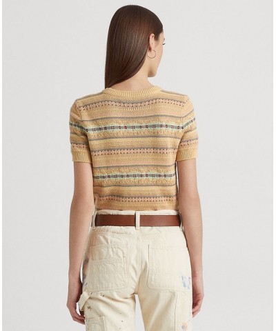 Women's Fair Isle Short-Sleeve Sweater Tan Multi $62.00 Sweaters