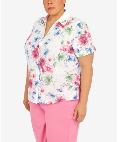 Plus Size Sweet Florals Eyelet Top Multi $40.43 Tops