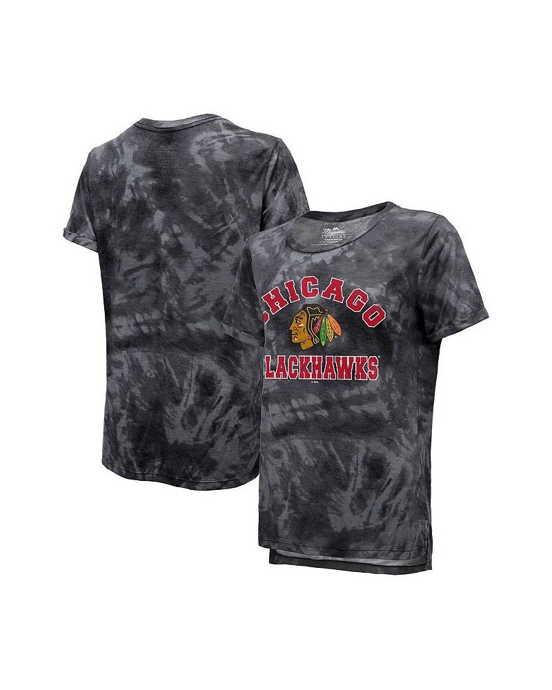 Women's Threads Black Chicago Blackhawks Boyfriend Tie-Dye Tri-Blend T-shirt Black $25.20 Tops