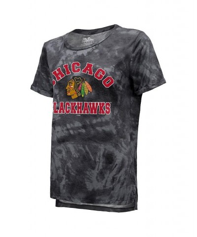 Women's Threads Black Chicago Blackhawks Boyfriend Tie-Dye Tri-Blend T-shirt Black $25.20 Tops