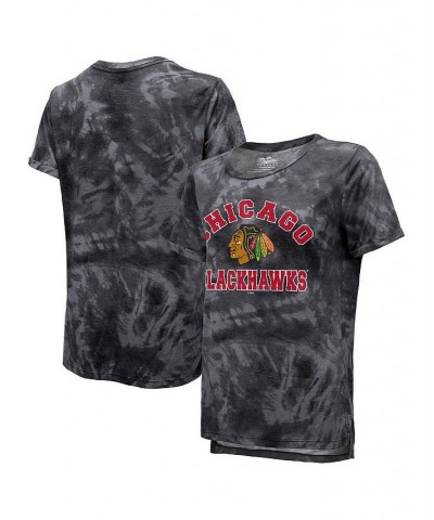 Women's Threads Black Chicago Blackhawks Boyfriend Tie-Dye Tri-Blend T-shirt Black $25.20 Tops