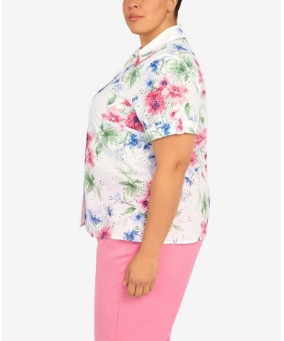 Plus Size Sweet Florals Eyelet Top Multi $40.43 Tops