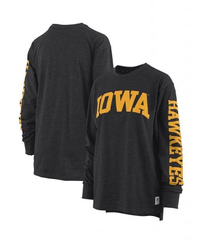 Women's Heathered Black Iowa Hawkeyes Two-Hit Canyon Long Sleeve T-shirt Black $24.75 Tops