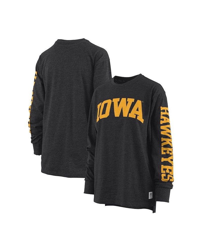 Women's Heathered Black Iowa Hawkeyes Two-Hit Canyon Long Sleeve T-shirt Black $24.75 Tops