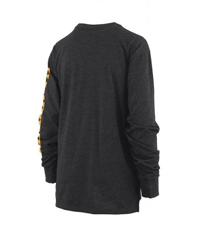 Women's Heathered Black Iowa Hawkeyes Two-Hit Canyon Long Sleeve T-shirt Black $24.75 Tops