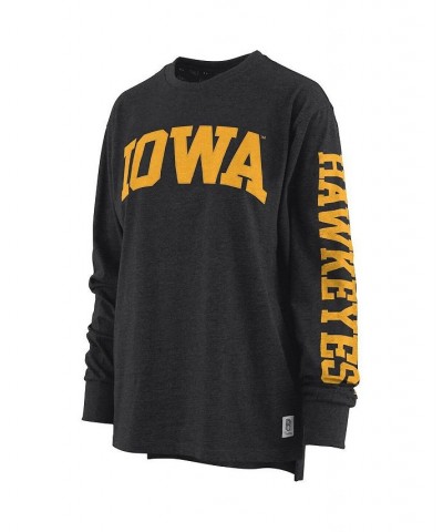 Women's Heathered Black Iowa Hawkeyes Two-Hit Canyon Long Sleeve T-shirt Black $24.75 Tops