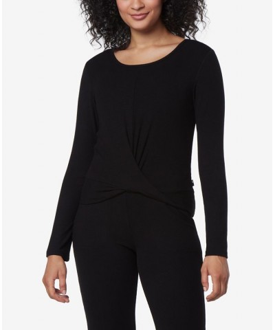 Women's Long Sleeve T-Shirt with Twist Black $18.61 Tops