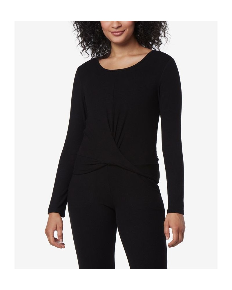 Women's Long Sleeve T-Shirt with Twist Black $18.61 Tops