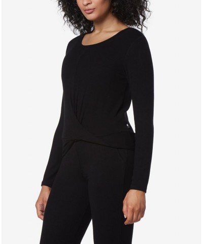 Women's Long Sleeve T-Shirt with Twist Black $18.61 Tops