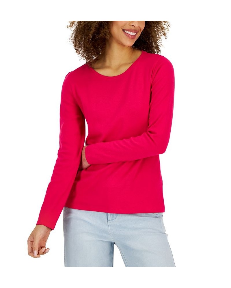 Women's Pima Cotton Long-Sleeve Top Bold Strawberry $11.75 Tops