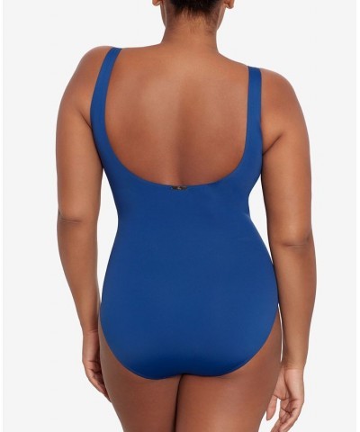 Beach Club Solid Twist One-Piece Swimsuit Blue $66.65 Swimsuits