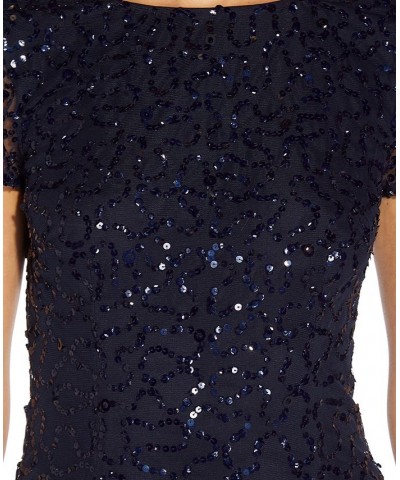 Women's Low-Back Beaded Gown Navy $69.96 Dresses