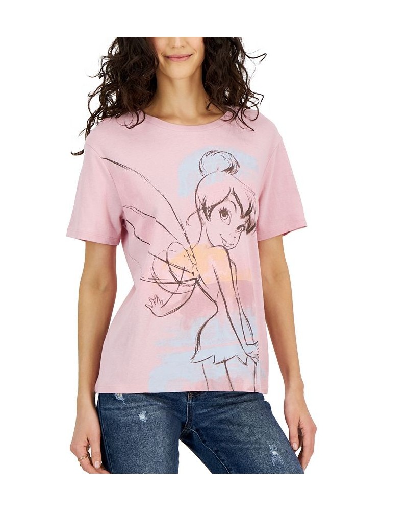 Juniors' Crewneck Graphic Tinker Bell Watercolor T-Shirt Bleached Mauve $10.44 Tops