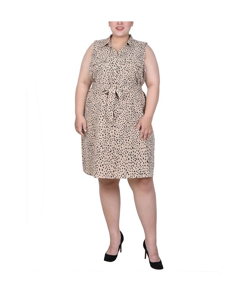 Plus Size Sleeveless Belted Shirt Dress Sand Black Geo $14.78 Dresses