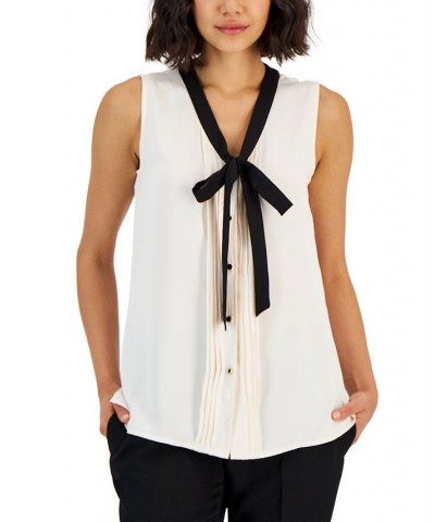 Women's Tie V-Neck Sleeveless Button-Up Blouse Anne White/anne Black $25.36 Tops